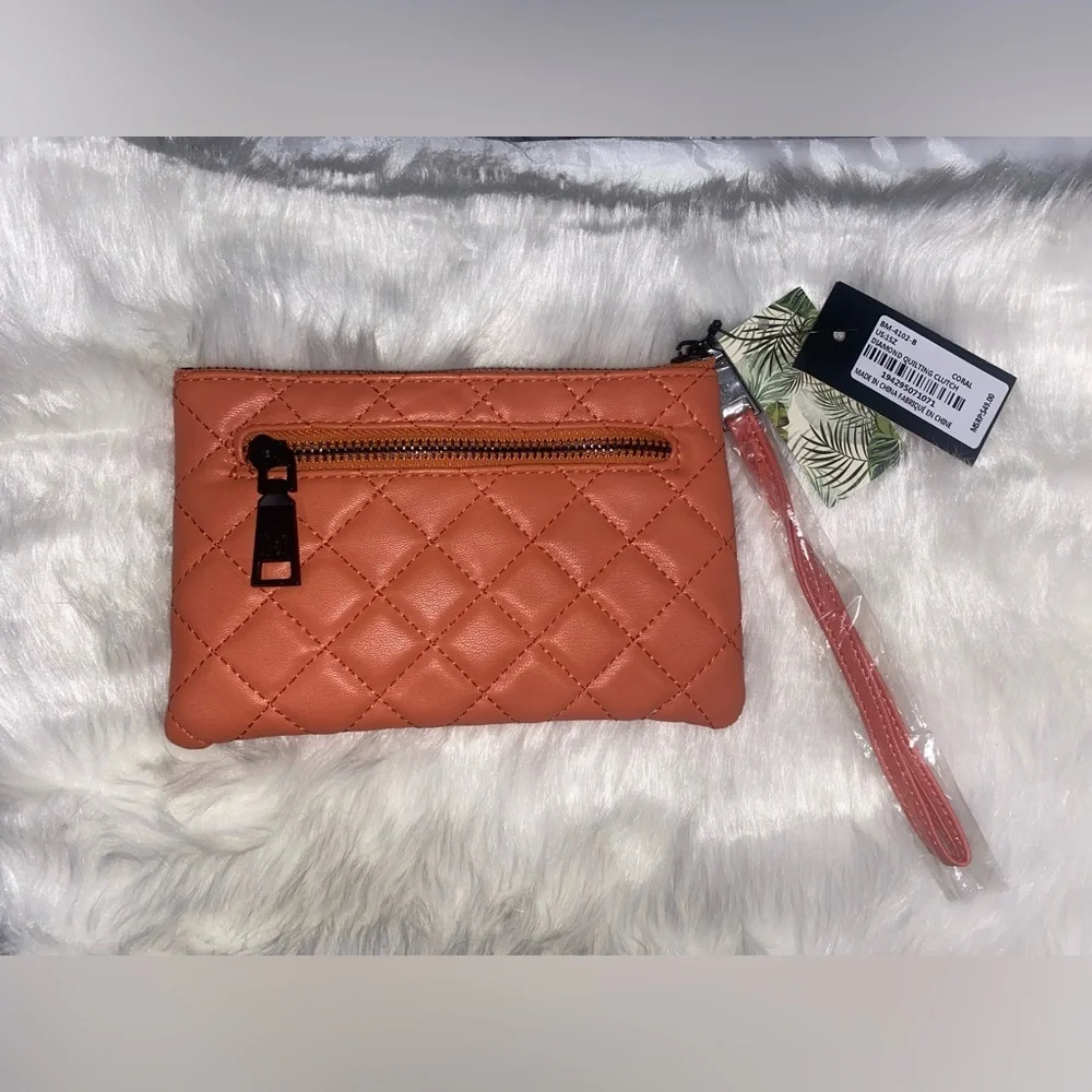 BADGLEY MISCHKA | Diamond Quilted Pattern Vegan Leather Clutch | Orange